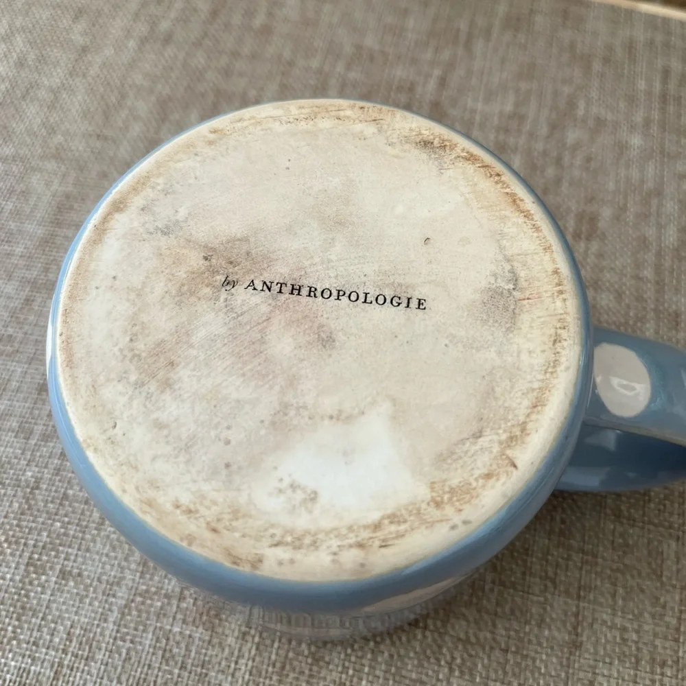 Anthropologie Blue and White Polka Dot Mug with Cat Detail - Picture 3 of 4